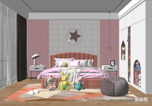 儿童房 现代家居卧室 床头柜丨