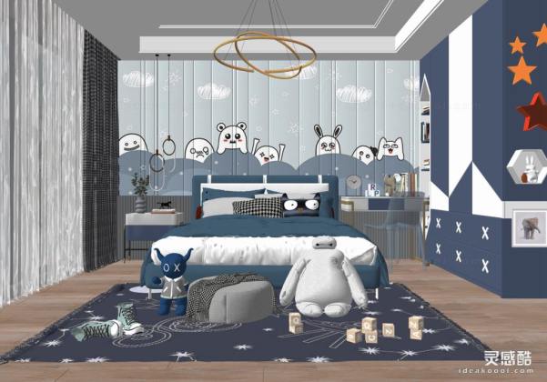 儿童房 现代家居卧室 床头柜丨