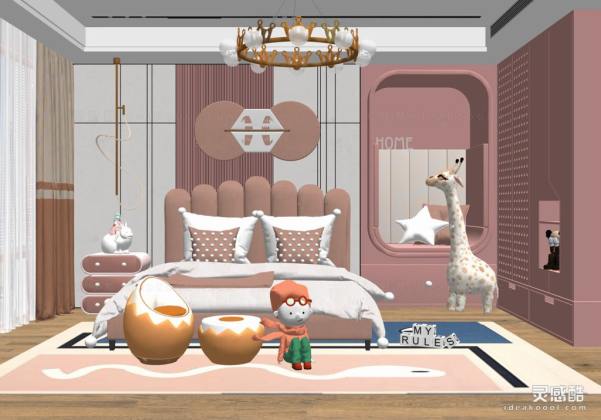 儿童房 现代家居卧室 床头柜丨
