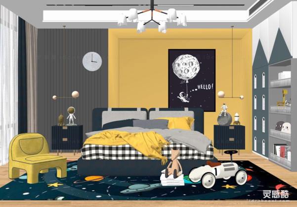 儿童房 现代家居卧室 床头柜丨