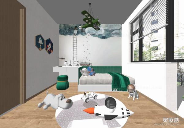 儿童房 现代家居卧室 床头柜丨