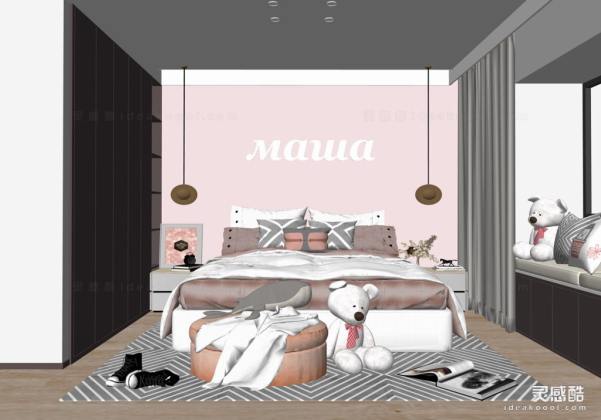 儿童房 现代家居卧室 床头柜丨