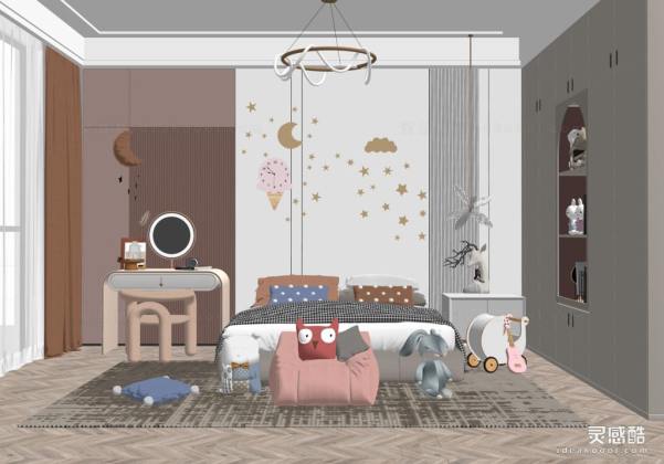 儿童房 现代家居卧室 床头柜丨