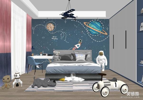 儿童房 现代家居卧室 床头柜丨