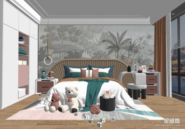 儿童房 现代家居卧室 床头柜丨