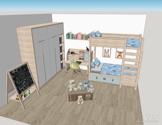 儿童房 现代家居卧室 上下床丨