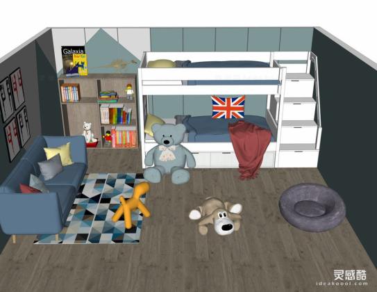 儿童房 现代家居卧室 上下床丨