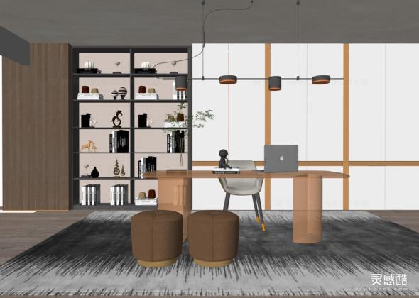 书房 书桌 书架 吊灯丨