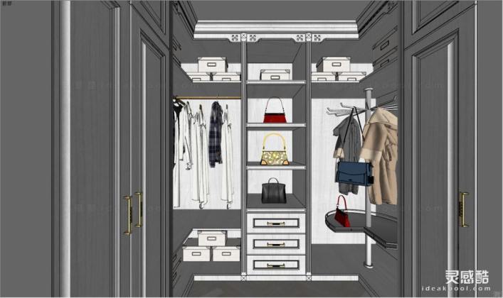 欧式美式衣帽间 服装衣服 衣柜 包包丨
