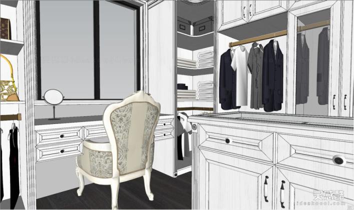 欧式美式衣帽间 服装衣服 衣柜丨