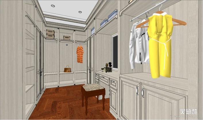 欧式美式衣帽间 服装衣服 衣柜丨