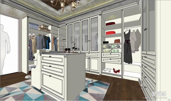 欧式美式衣帽间 服装衣服 衣柜丨