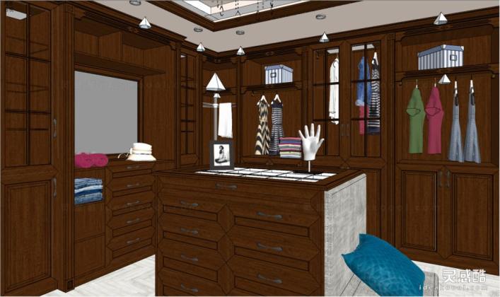 欧式美式衣帽间 服装衣服 衣柜丨