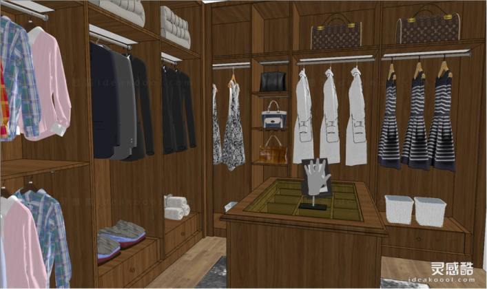 欧式美式衣帽间 服装衣服西服 衣柜丨