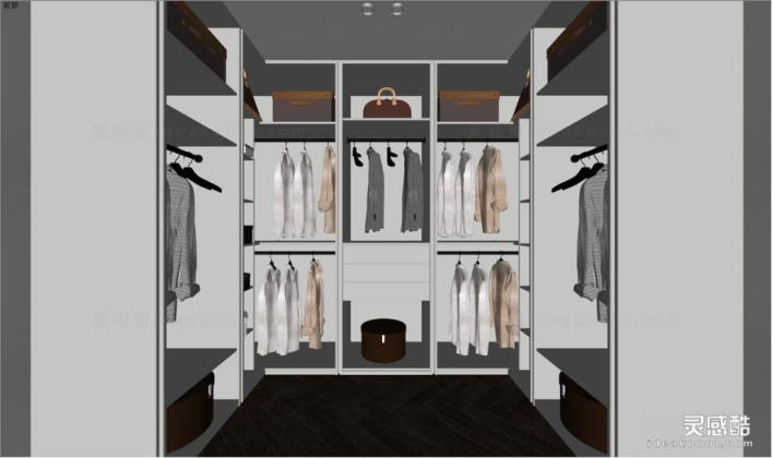 欧式美式衣帽间 服装衣服 衣柜丨