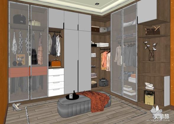 现代衣帽间 服装衣服 衣柜丨