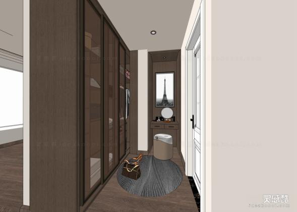 现代衣帽间 服装衣服 衣柜丨