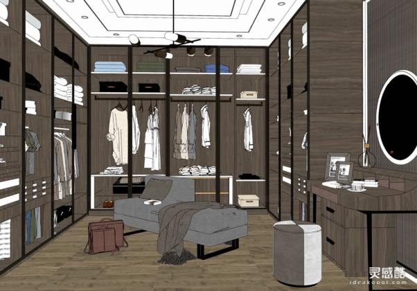 现代衣帽间 服装衣服 衣柜丨