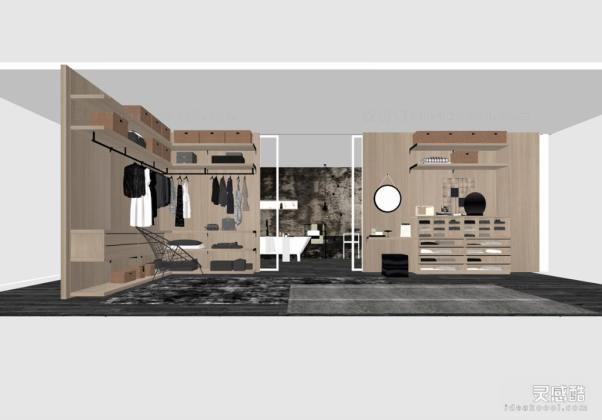 现代衣帽间 服装衣服 衣柜丨