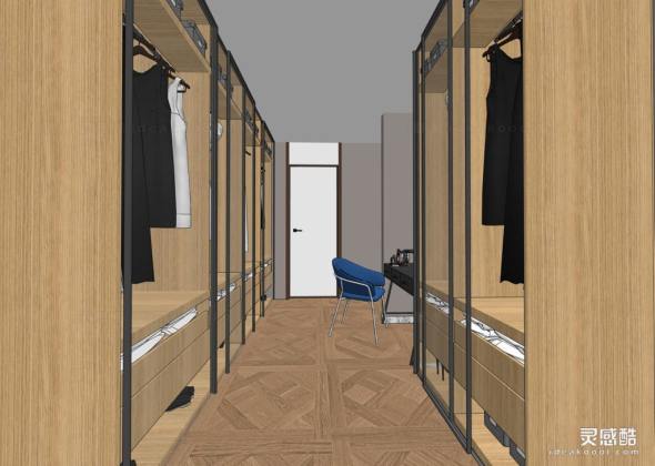 现代衣帽间 服装衣服 衣柜丨