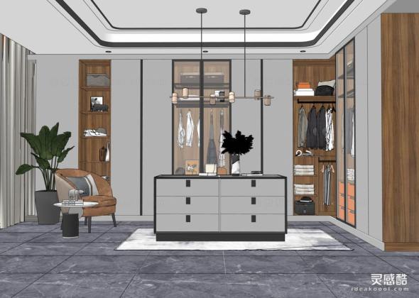 现代衣帽间 服装衣服 衣柜丨