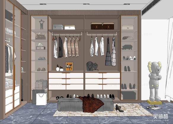现代衣帽间 服装衣服 衣柜丨