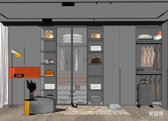 现代衣帽间 服装衣服 衣柜 行李箱 包包丨