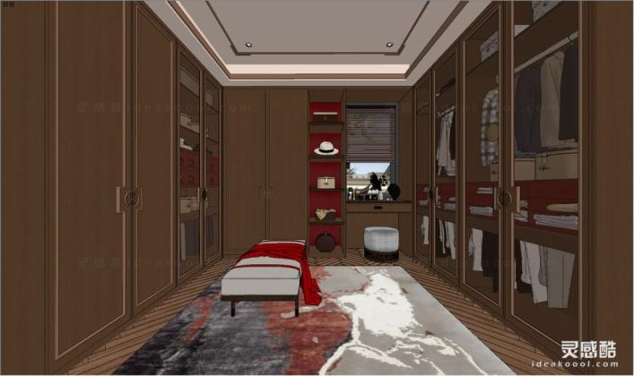 新中式衣帽间 服装衣服 衣柜丨