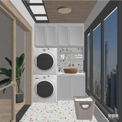 阳台 洗衣机 洗手台丨