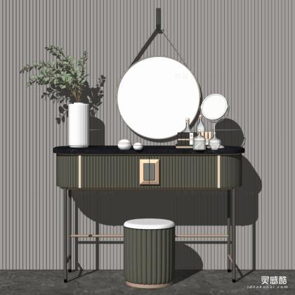 梳妆台 镜子 花瓶绿植丨