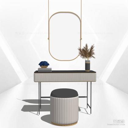 现代梳妆台 花瓶 镜子丨