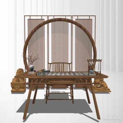 中式书桌座椅组合丨