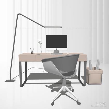 现代书桌座椅组合 电脑桌 落地灯丨