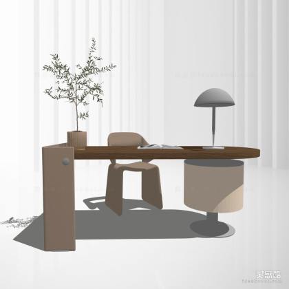 现代书桌座椅组合 台灯丨
