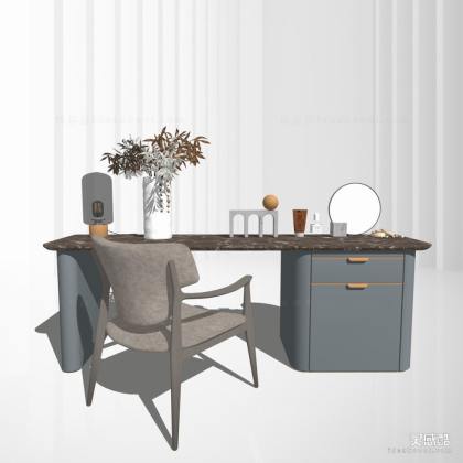 现代书桌座椅组合 花瓶丨