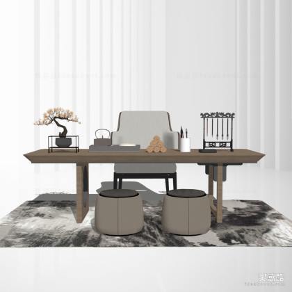 中式书桌座椅组合 毛笔架丨