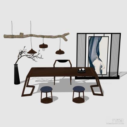 禅意中式泡茶桌椅组合丨
