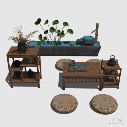 禅意中式泡茶桌椅组合丨