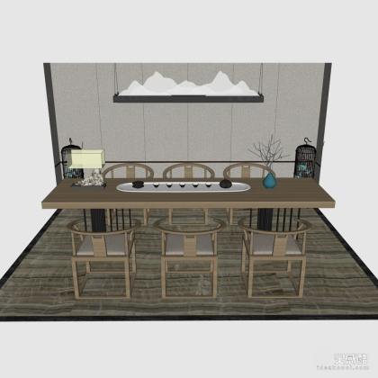 禅意中式泡茶桌椅组合丨