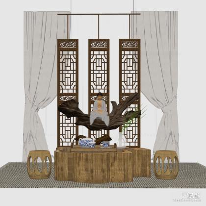 禅意中式泡茶桌椅组合丨