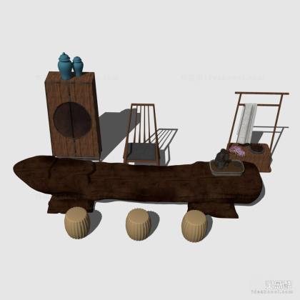 禅意中式泡茶桌椅组合丨