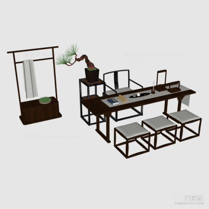 禅意中式泡茶桌椅组合丨