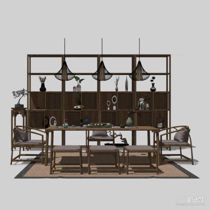 禅意中式泡茶桌椅组合丨