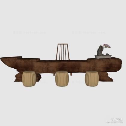 禅意中式泡茶桌椅组合丨