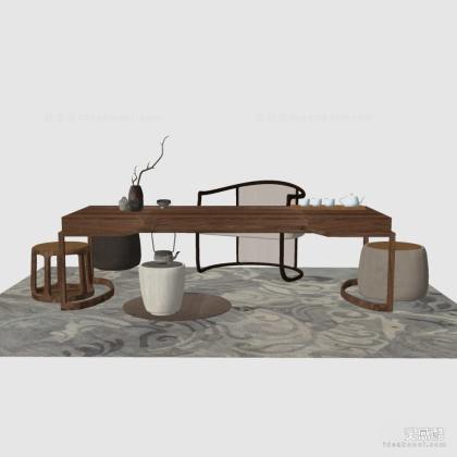 禅意中式泡茶桌椅组合丨