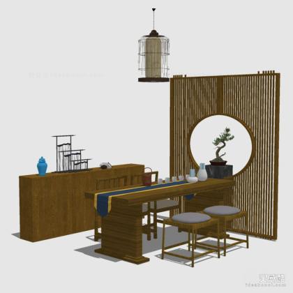 禅意中式泡茶桌椅组合丨