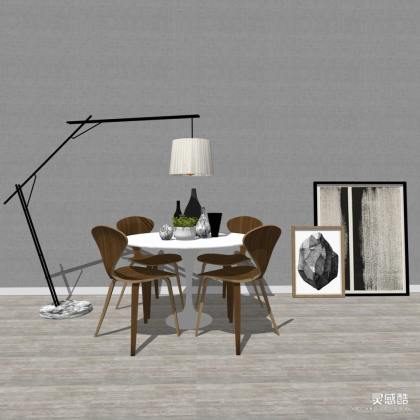 北欧餐桌椅组合 落地灯丨