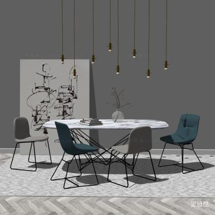北欧餐厅餐桌椅组合 吊灯丨