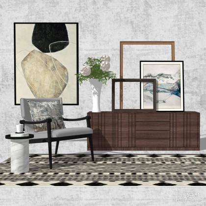 北欧单椅边几 边柜子组合 挂画丨