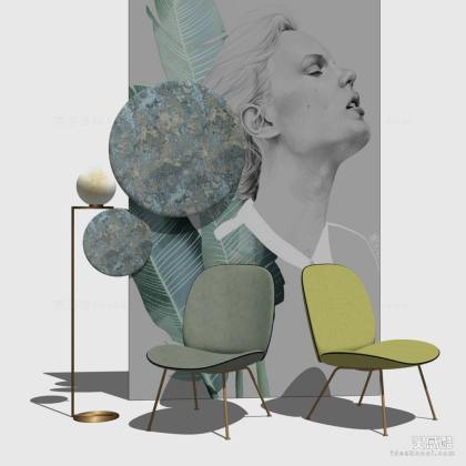 休闲椅贝壳椅组合 落地灯丨